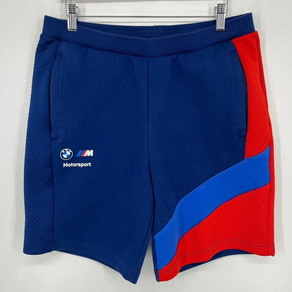 Puma BMW M Motorsport Mens Blue Colorblock Sweat Shorts 535868-04 Size L